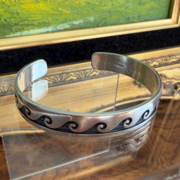 Vtg Willie Archie Talahaftewa Hopi Sterling Silver Overlay Cuff Bracelet Size 6 - Picture 4 of 11